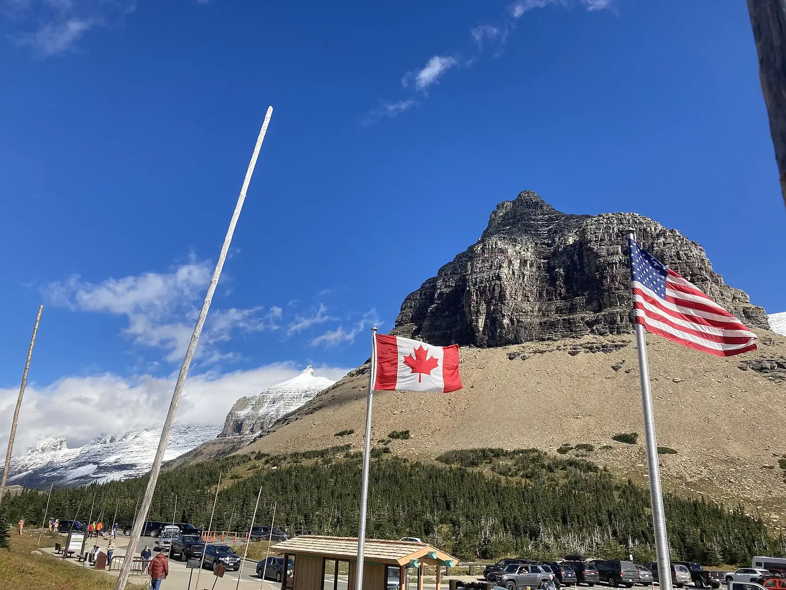 Canadian and American Flags at Logan Pass, Glacier National Park, Montana — Glacier National Park