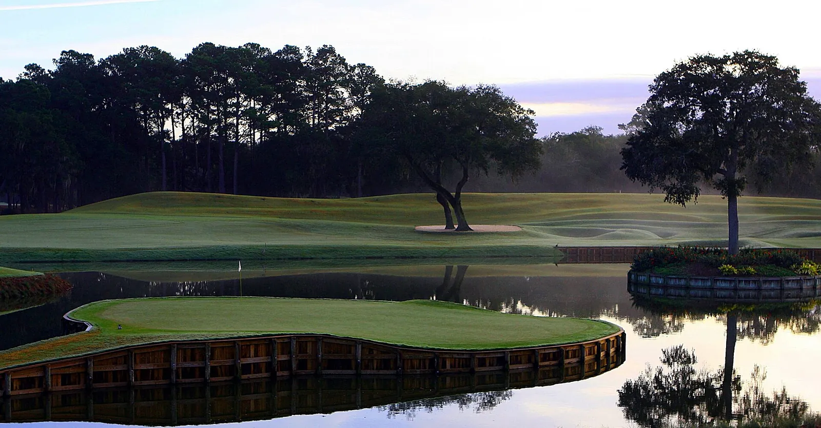 The 17th hole island green at TPC Sawgrass Stadium Course, Ponte Vedra Beach, Florida